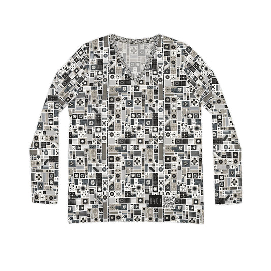 Digital Minimalism Minimalist Tech Women's Long Sleeve V-Neck Shirt - 8404 Design-45