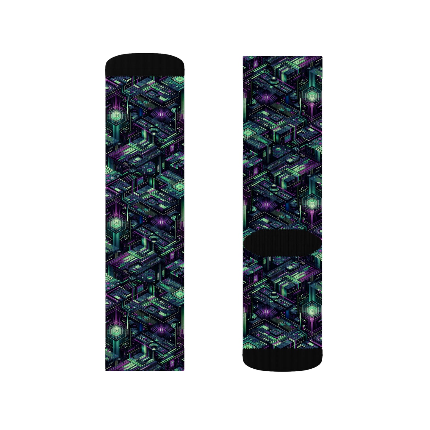 Tech Noir Aesthetics Tech-Forward Urban Dystopia Sublimation Socks - 8404 Design-43
