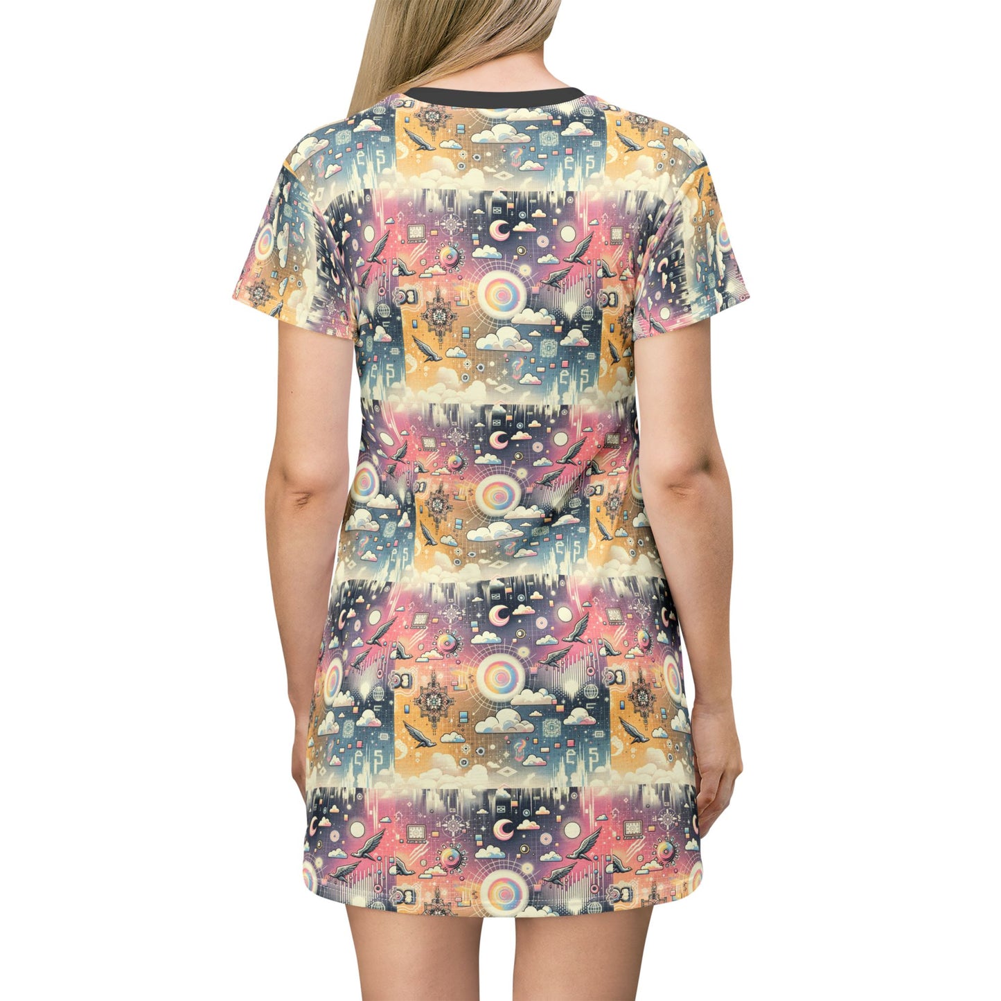 Digital Dreamland Whimsical and Nostalgic Streetwear With a Digital Twist T-Shirt Dress - 8404 Design-69