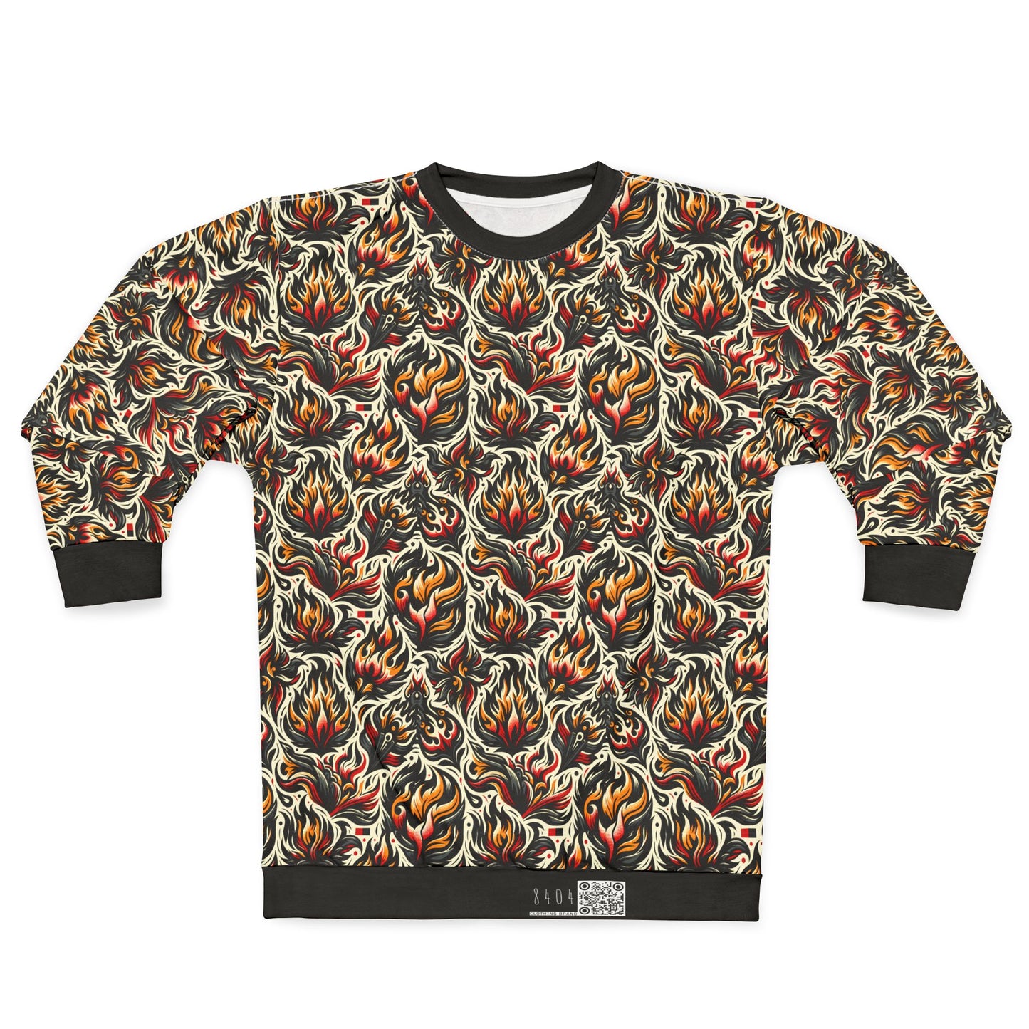 Fire & Flames Bold Streetwear Statement Sweatshirt - 8404 Design-57