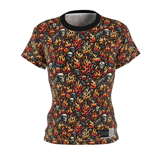 Flame Graphics Maximalist Streetwear Women's Cut & Sew Tee - 8404 Design-76