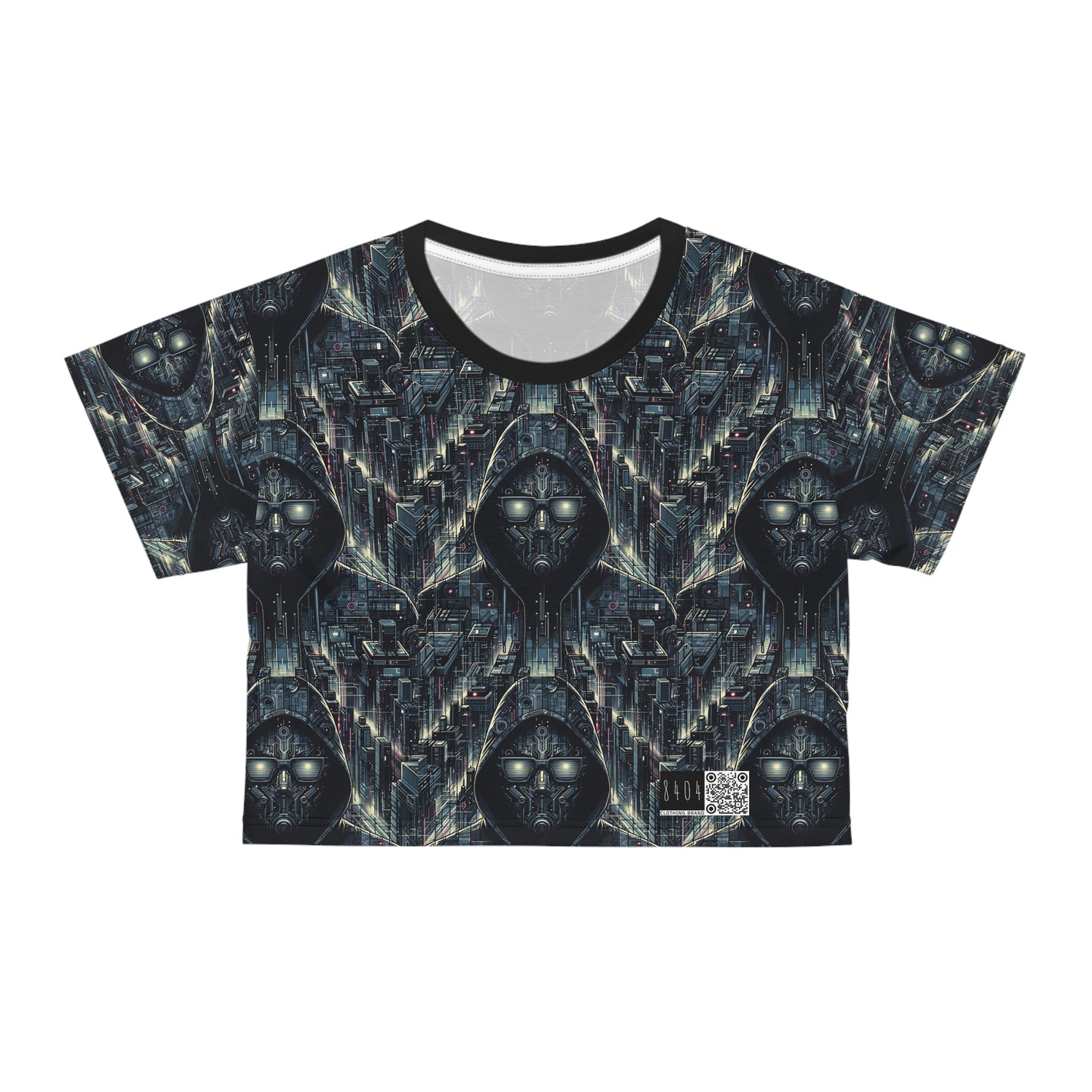 Tech Noir Aesthetics Sleek Tech Streetwear Crop Tee - 8404 Design-56