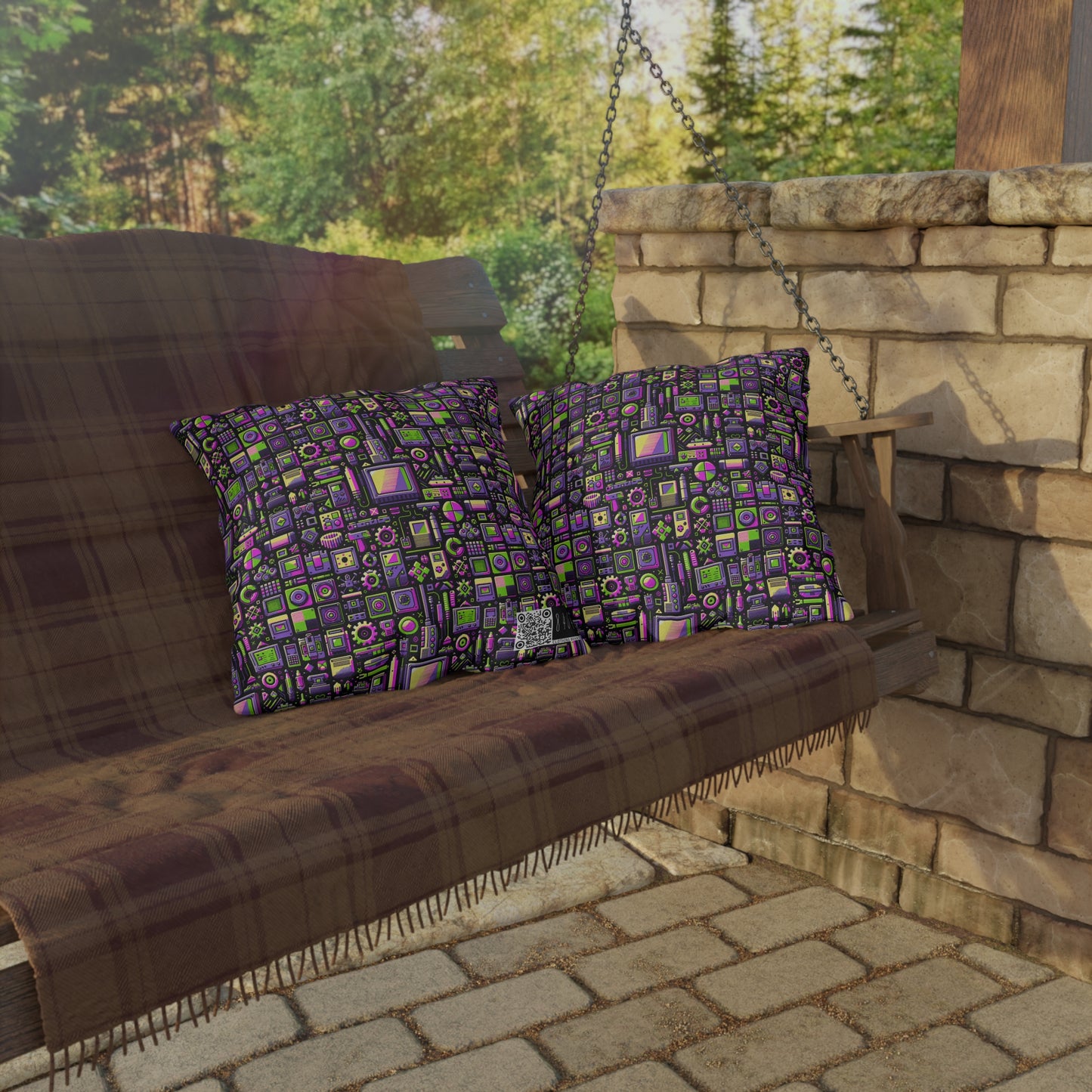 Digital Nostalgia Remix Modern Vintage Fusion Outdoor Pillow - 8404 Design-67