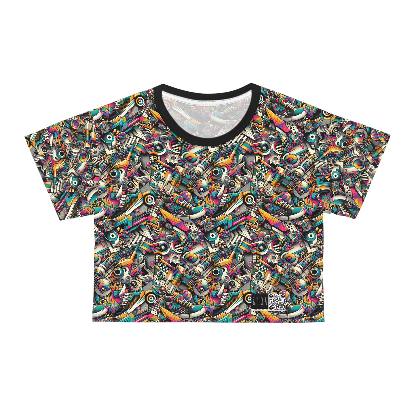Urban Graffiti Fusion Eclectic Street Art Meets Modern Tech Culture Crop Tee - 8404 Design-55