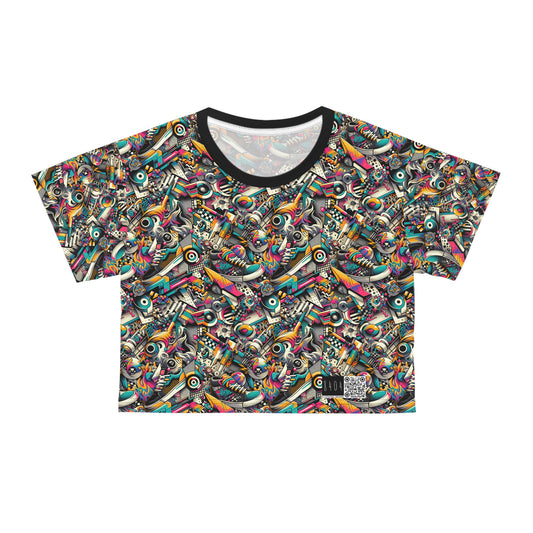 Urban Graffiti Fusion Eclectic Street Art Meets Modern Tech Culture Crop Tee - 8404 Design-55