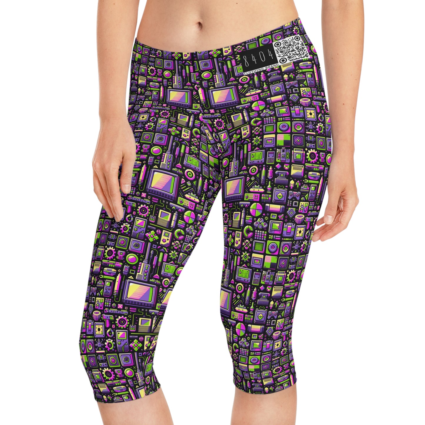 Digital Nostalgia Remix Modern Vintage Fusion Women's Capri Leggings - 8404 Design-67