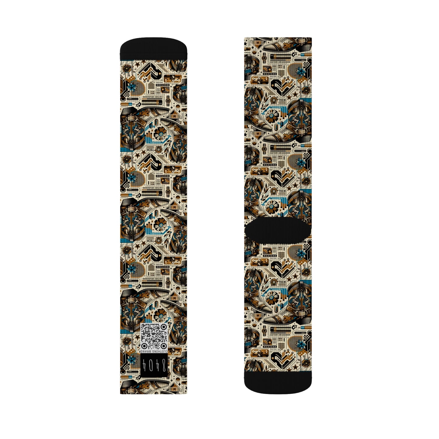 Digital Cowboy Chic Tech-Infused Western Fusion Sublimation Socks - 8404 Design-45