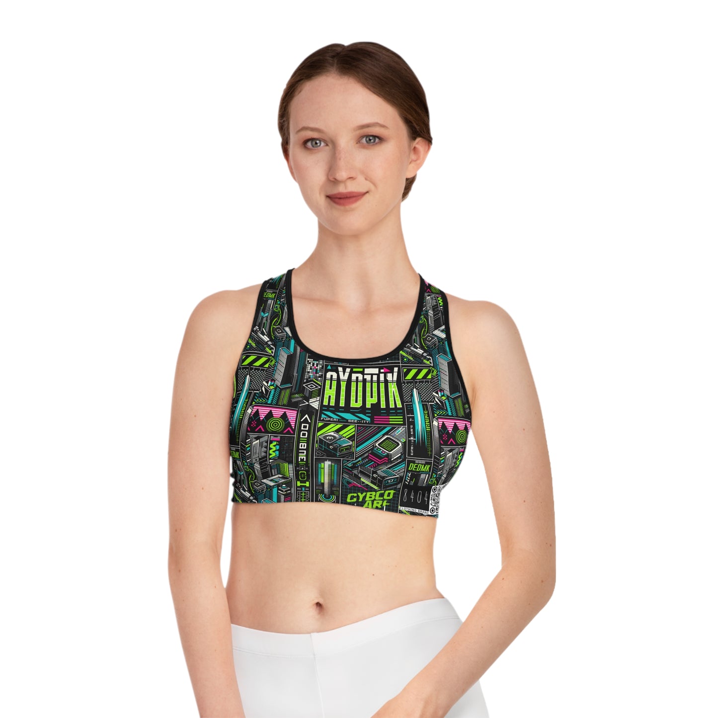 Tech-Forward Graphics Tech-Inspired Streetwear Sports Bra - 8404 Design-46