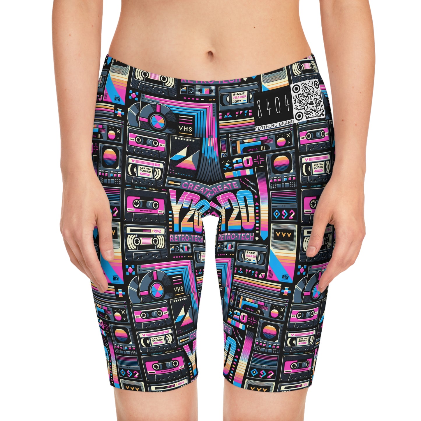Digital Nostalgia Tech-Inspired Retro Fusion Women's Bike Shorts - 8404 Design-65