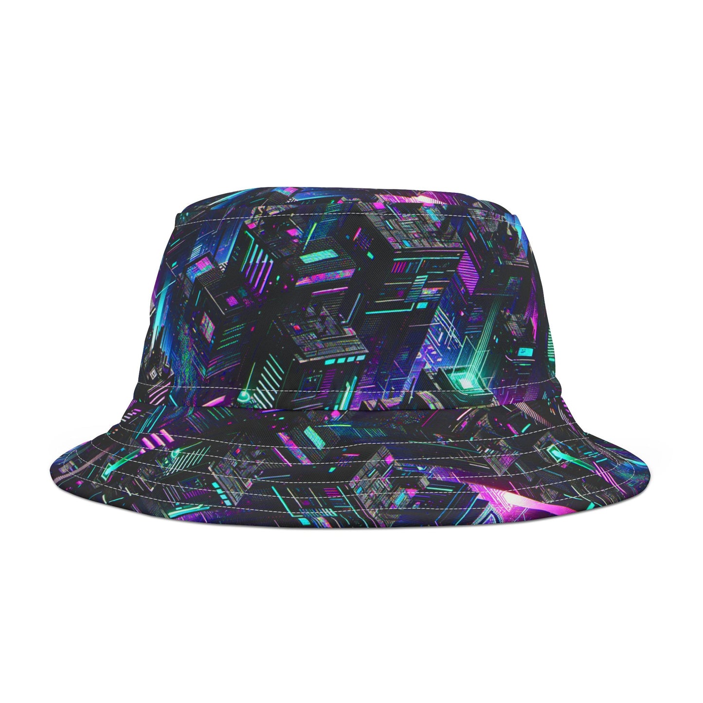 Tech Noir Graphics Futuristic Tech Aesthetics Bucket Hat - 8404 Design-55