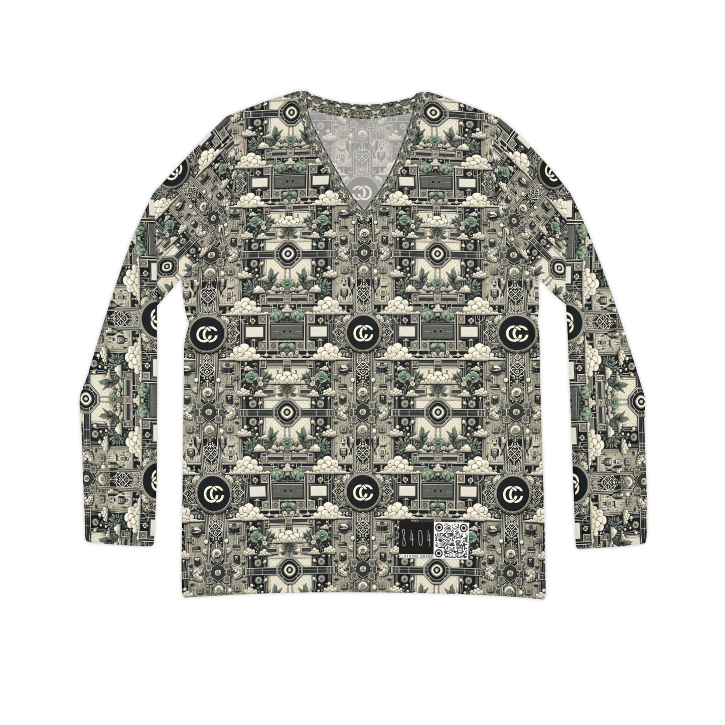 Cyber Garden Party Tech Garden Extravaganza Women's Long Sleeve V-Neck Shirt - 8404 Design-54