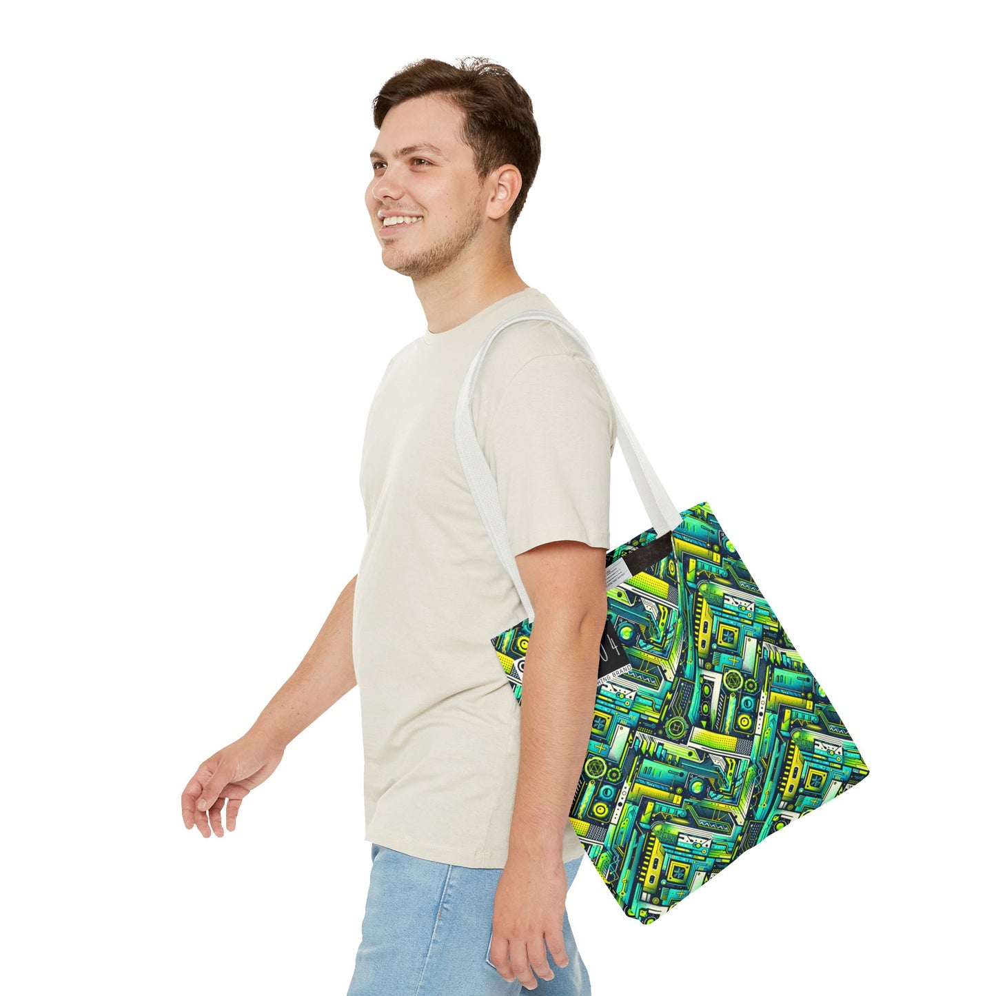 Tech-Infused Neon Tech-Forward Streetwear Tote Bag - 8404 Design-52