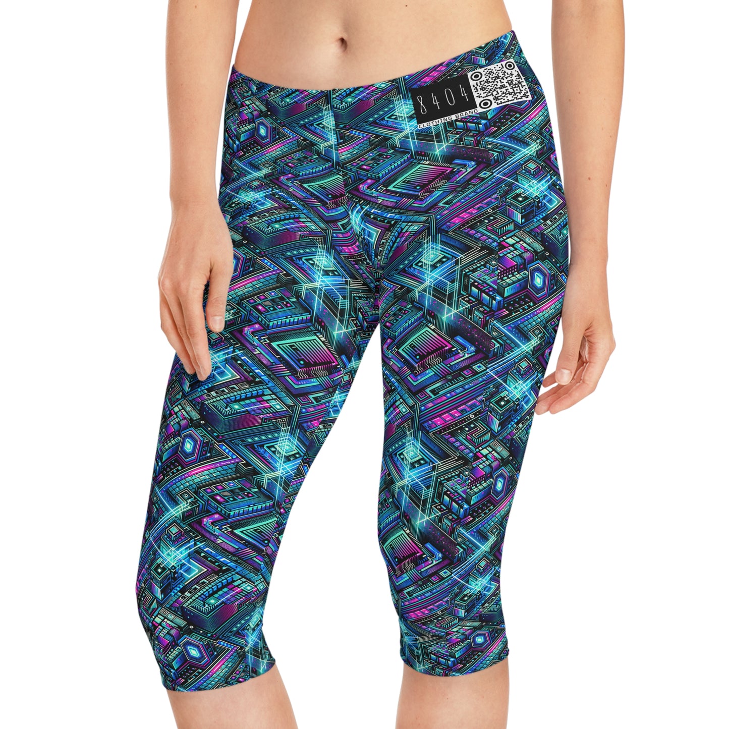 Digital Dreamland Futuristic Tech Aesthetic Women's Capri Leggings - 8404 Design-42