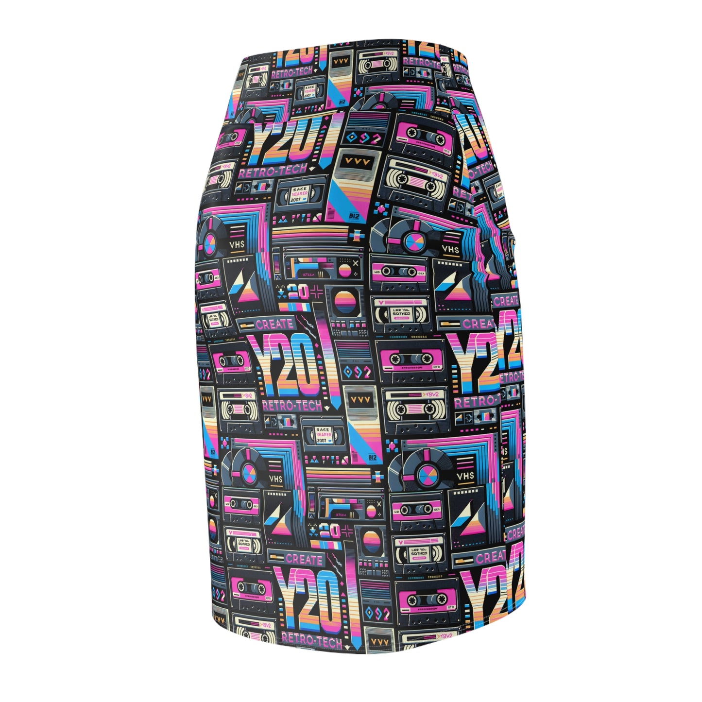Digital Nostalgia Tech-Inspired Retro Fusion Women's Pencil Skirt - 8404 Design-65