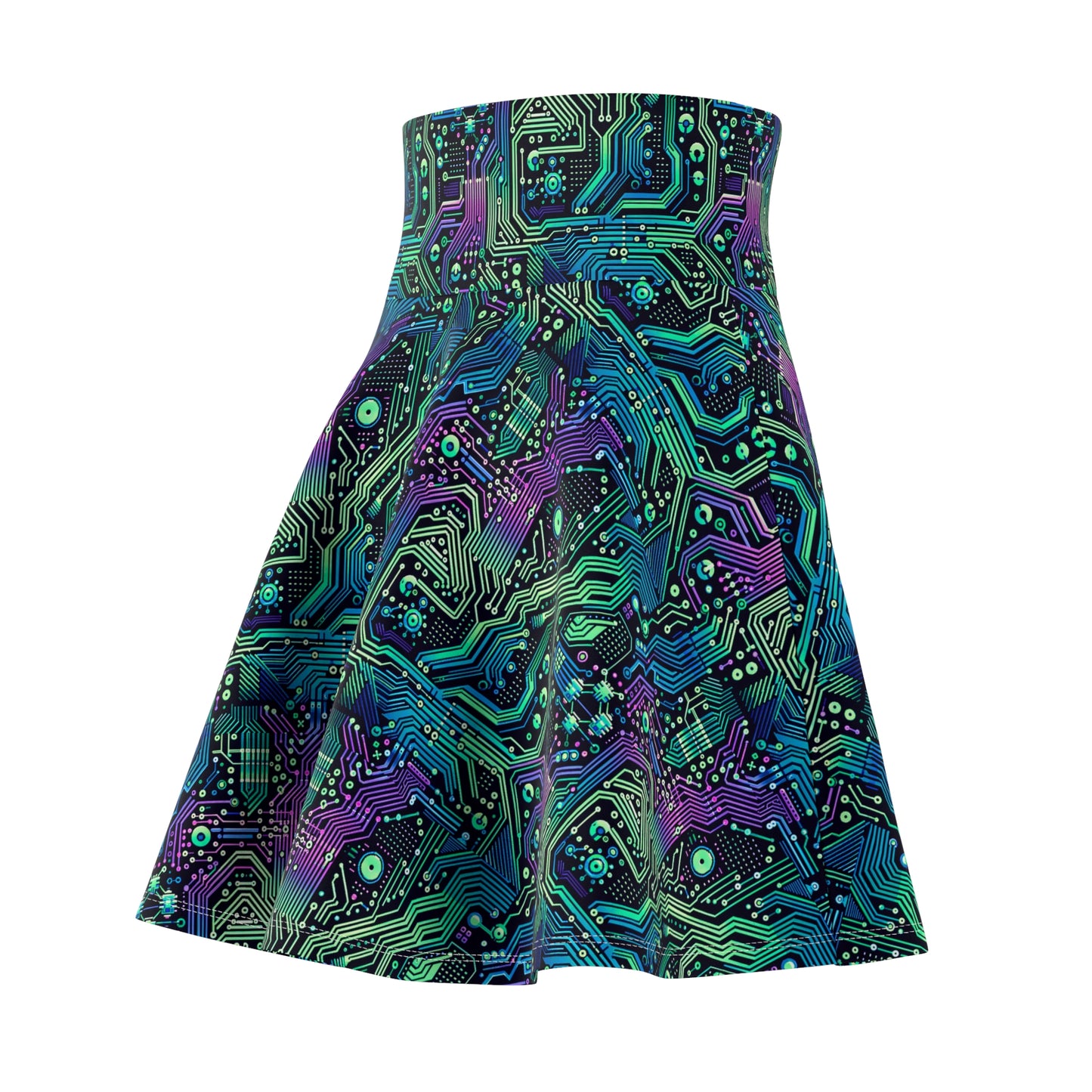 Tech-Infused Neon Tech-Forward Streetwear Women's Skater Skirt - 8404 Design-66
