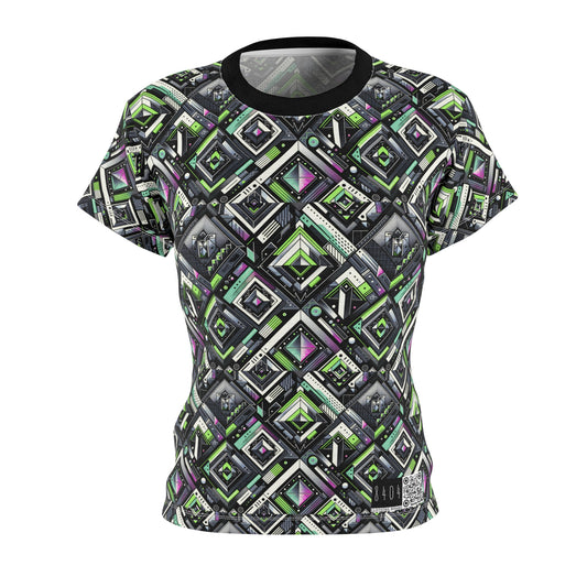 Retro Futurism Graphics Tech-Forward Streetwear Women's Cut & Sew Tee - 8404 Design-48