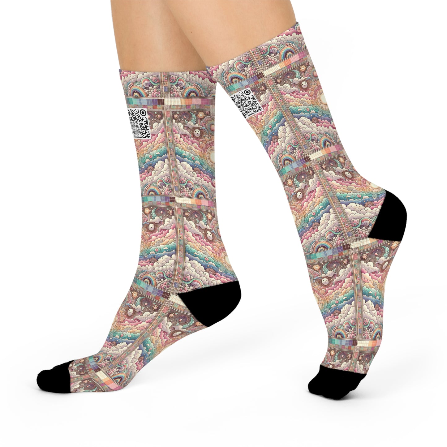 Digital Dreamland Whimsical and Nostalgic Streetwear With a Digital Twist Cushioned Crew Socks - 8404 Design-56