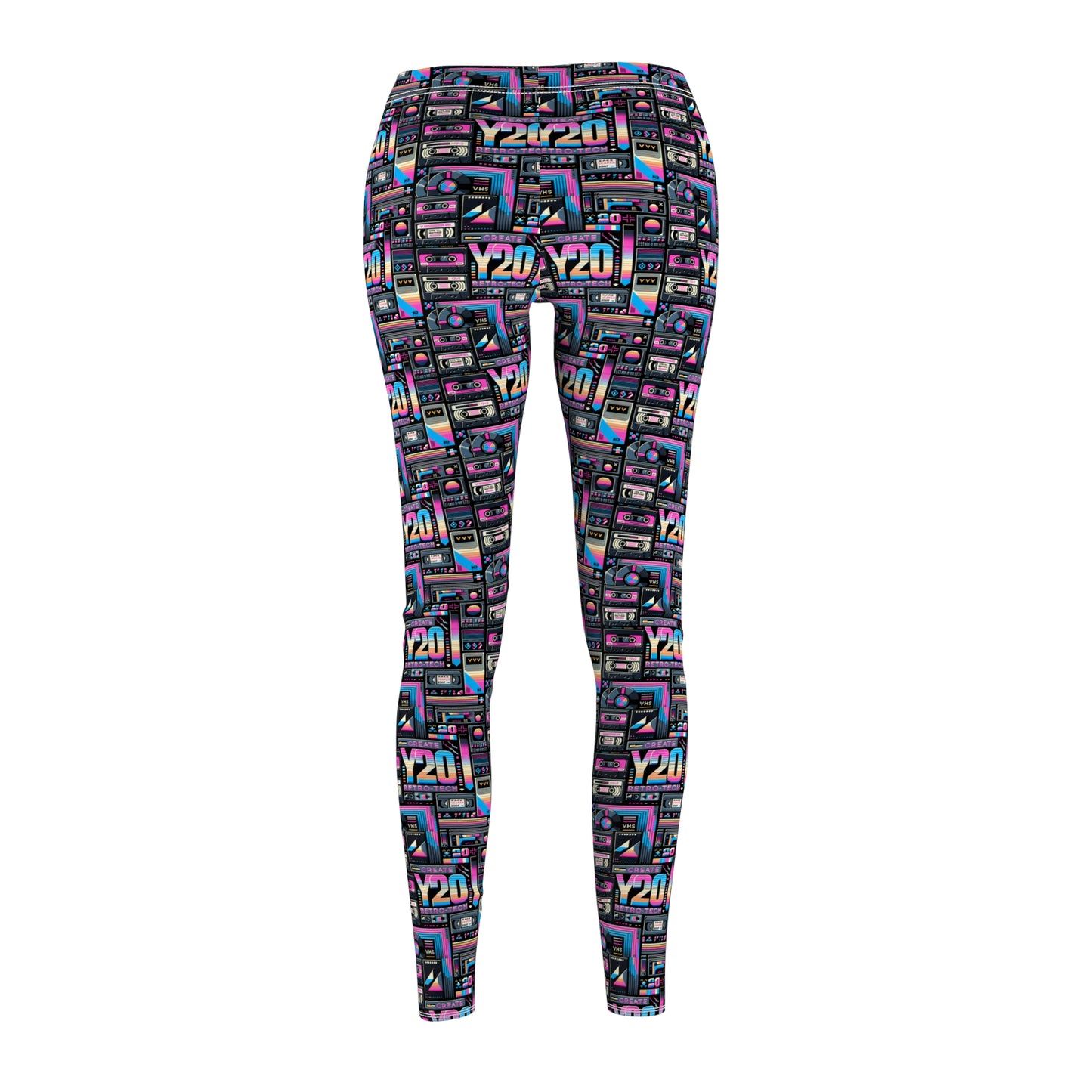 Digital Nostalgia Tech-Inspired Retro Fusion Women's Cut & Sew Casual Leggings - 8404 Design-65
