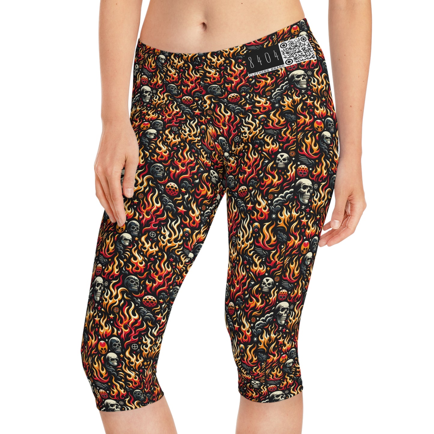 Flame Graphics Maximalist Streetwear Women's Capri Leggings - 8404 Design-76