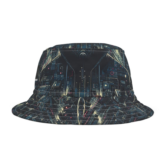 Tech Noir Aesthetics Sleek Tech Streetwear Bucket Hat - 8404 Design-56