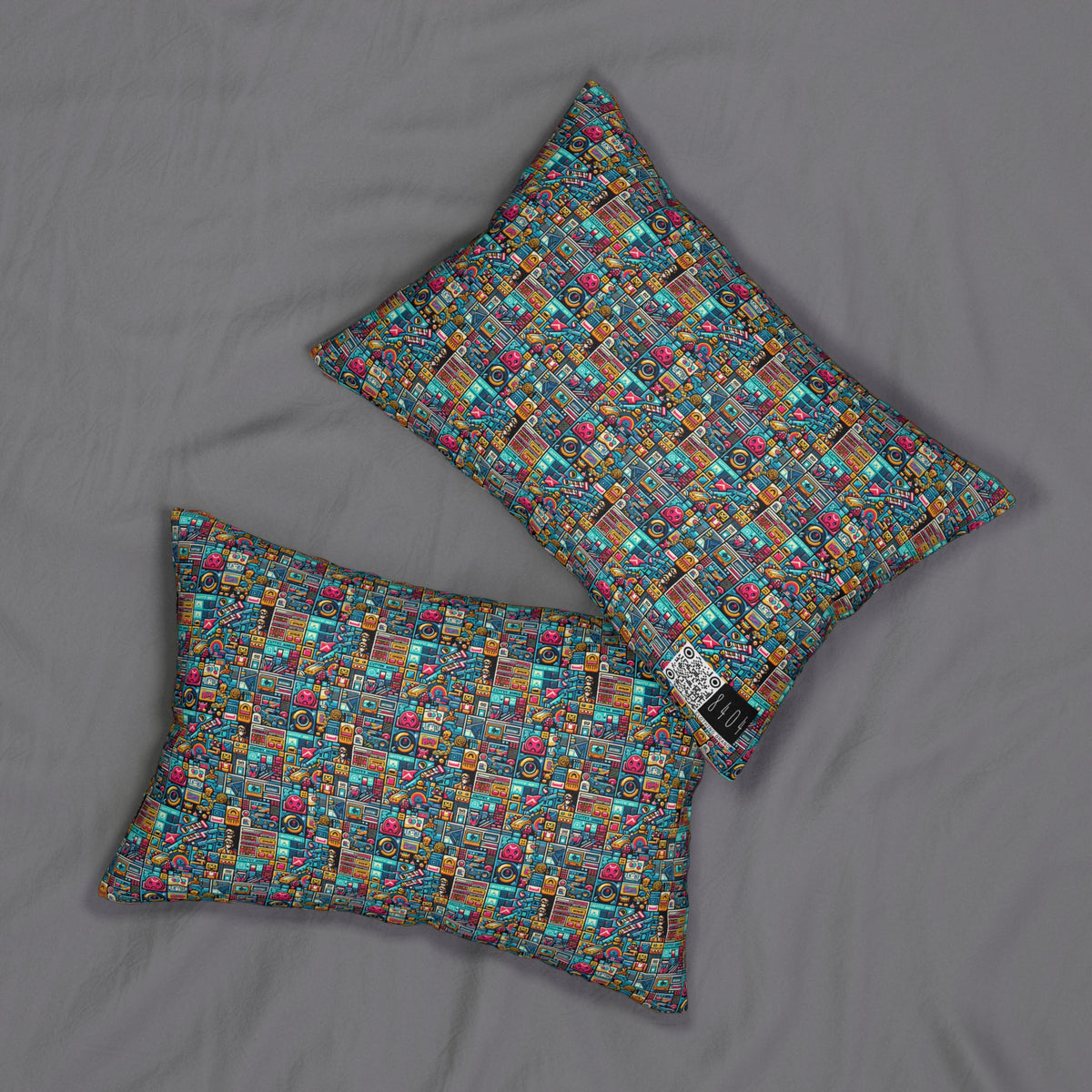 Digital Pop Culture Mashup Maximalist Pop Spun Polyester Lumbar Pillow - 8404 Design-47 B
