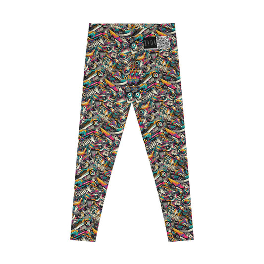 Urban Graffiti Fusion Eclectic Street Art Meets Modern Tech Culture Stretch Leggings - 8404 Design-55