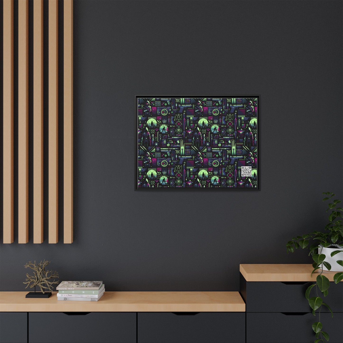 Tech Noir Futuristic Cyberpunk Matte Canvas, Framed (multi-Color) - 8404 Design-63 A