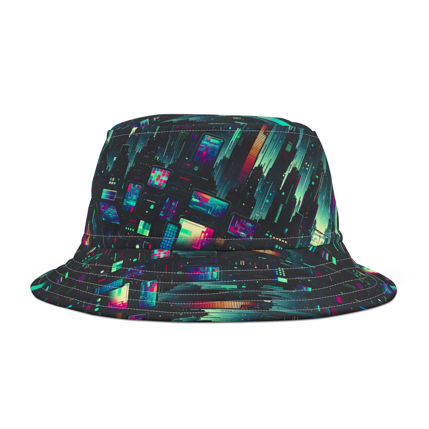 Tech Noir Graphics Cyberpunk Tech Aesthetic Bucket Hat - 8404 Design-57