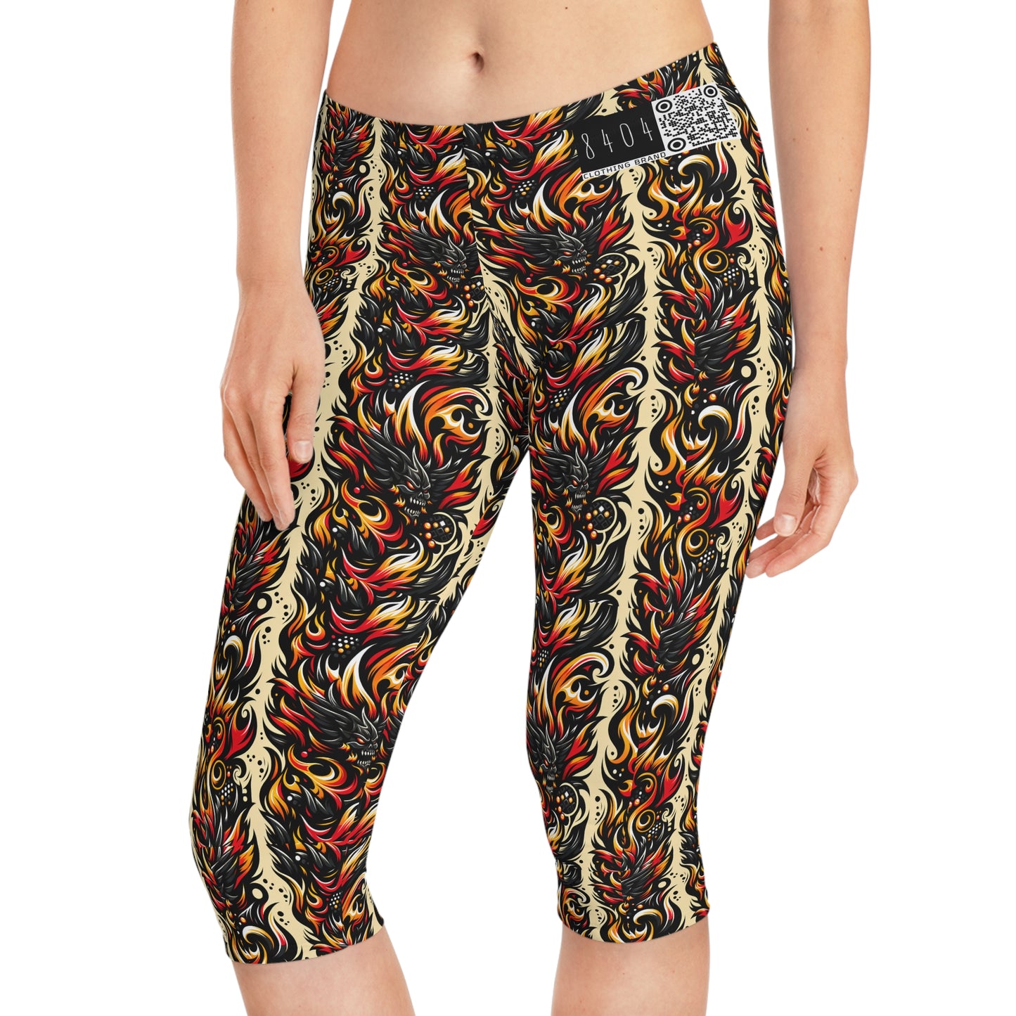 Flame Graphics Maximalist Streetwear Women's Capri Leggings - 8404 Design-65