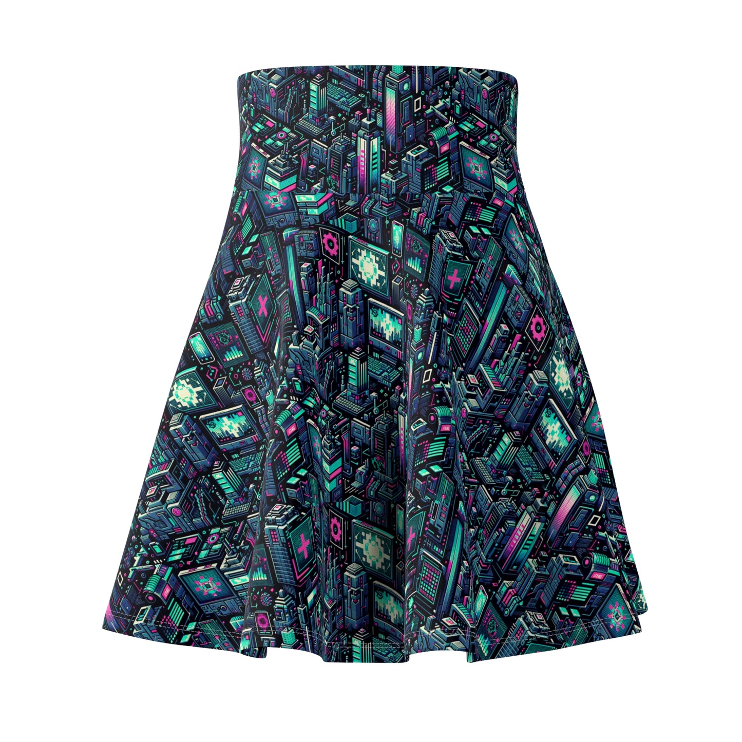 Digital Rebellion Tech-Inspired Streetwear Women's Skater Skirt - 8404 Design-58
