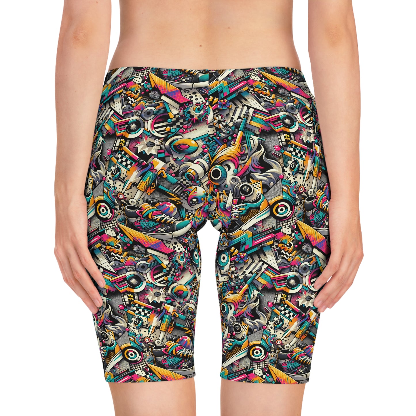 Urban Graffiti Fusion Eclectic Street Art Meets Modern Tech Culture Women's Bike Shorts - 8404 Design-55