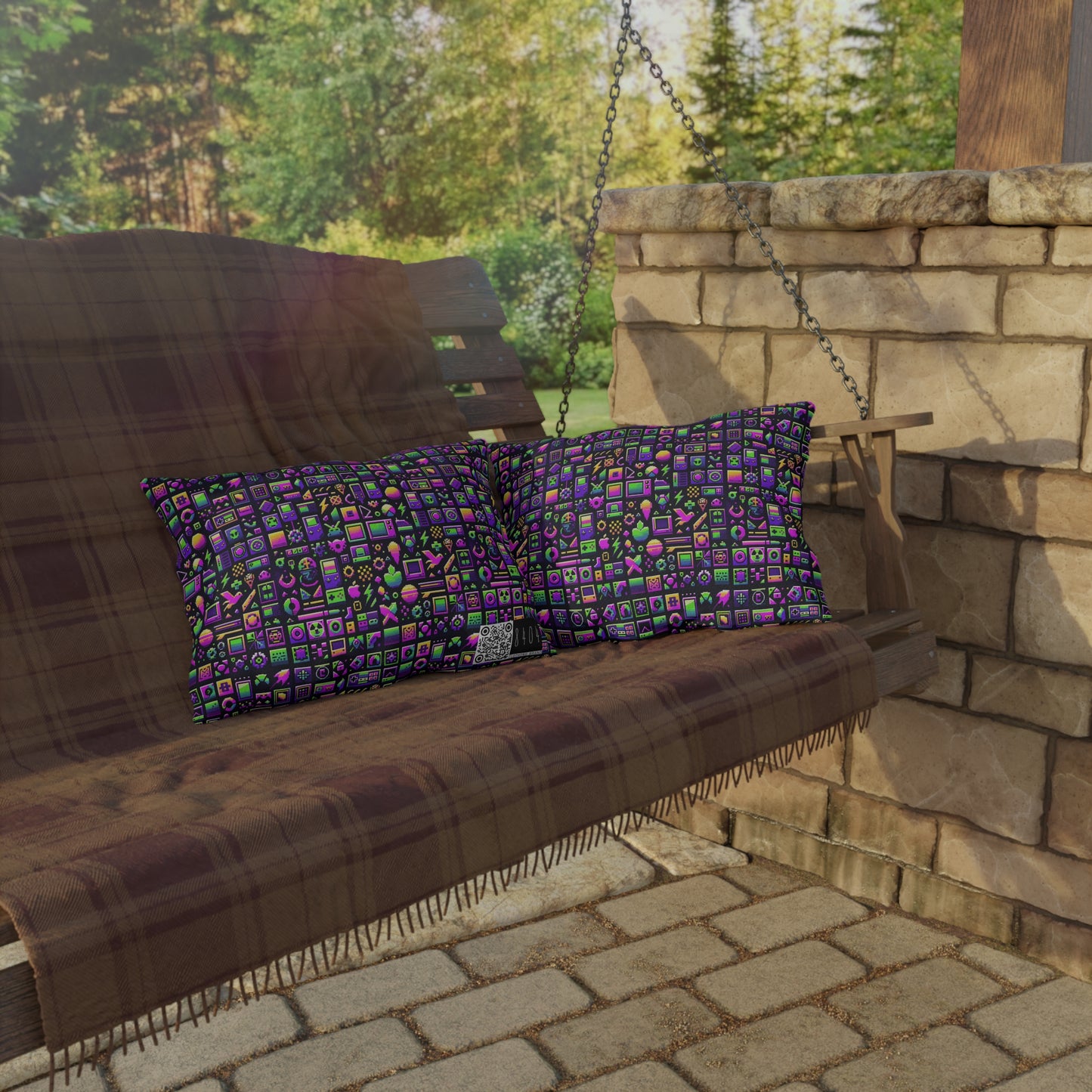 Digital Nostalgia Remix Modern Vintage Fusion Outdoor Pillow - 8404 Design-49