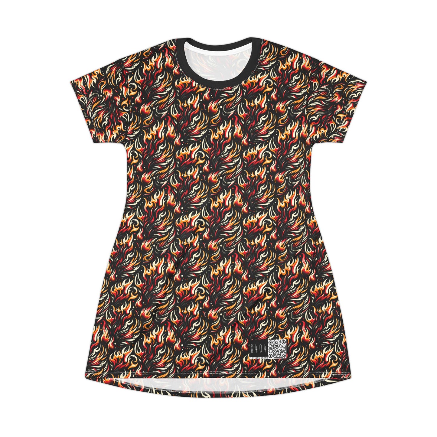 Fire & Flames Bold Streetwear Statement T-Shirt Dress - 8404 Design-60