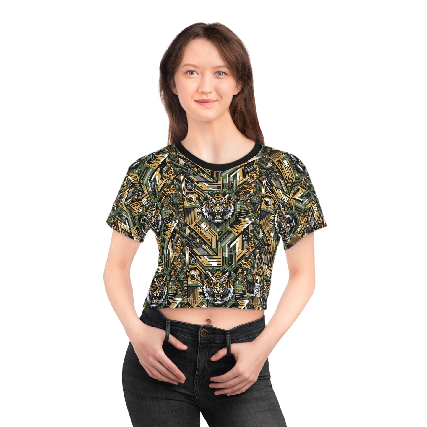 Neo-Camo Fusion Tech-Forward Streetwear Crop Tee - 8404 Design-58
