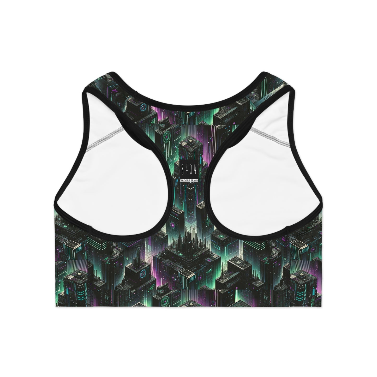 Tech Noir Aesthetics Tech-Forward Urban Dystopia Sports Bra - 8404 Design-44