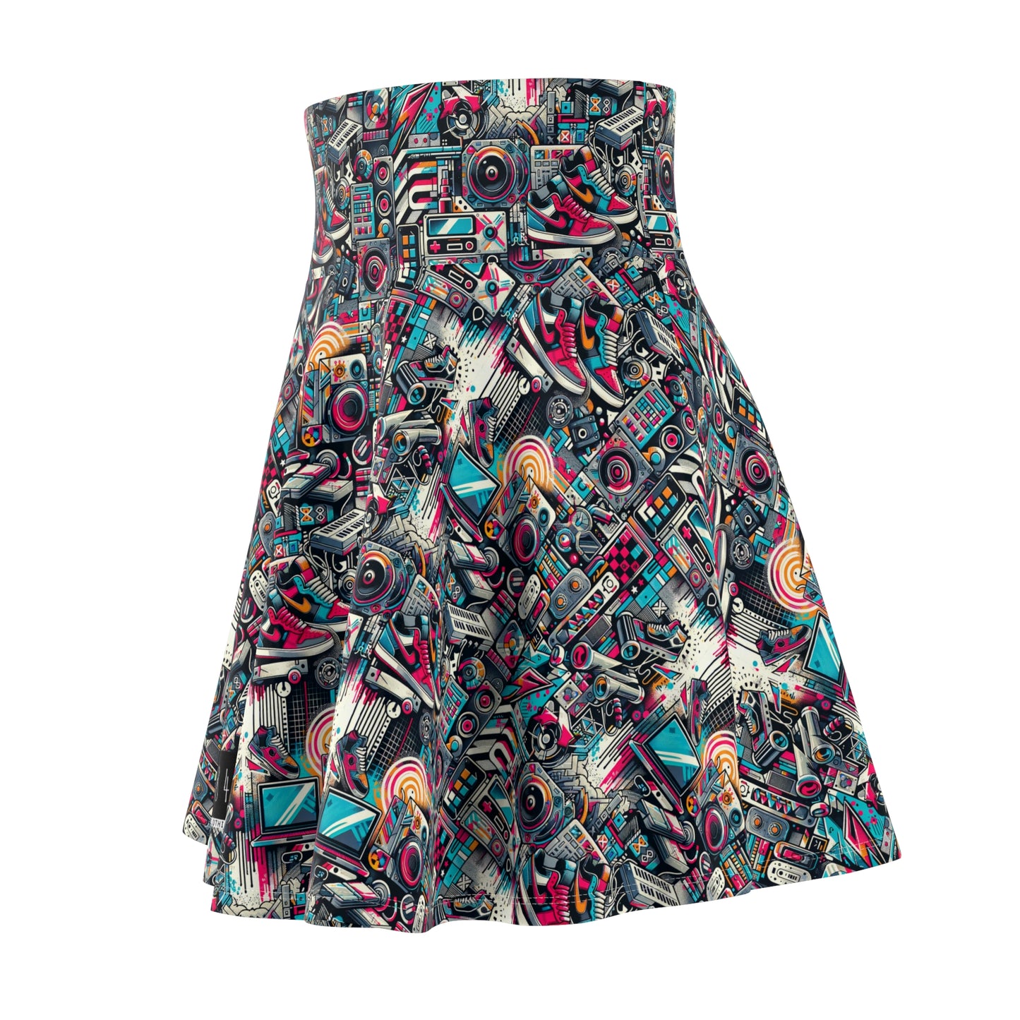 Urban Graffiti Fusion Eclectic Street Art Meets Modern Tech Culture Women's Skater Skirt - 8404 Design-50