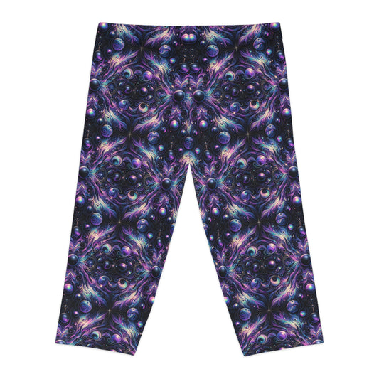Galactic Hues Tech-Forward Cosmic Fusion Women's Capri Leggings - 8404 Design-41