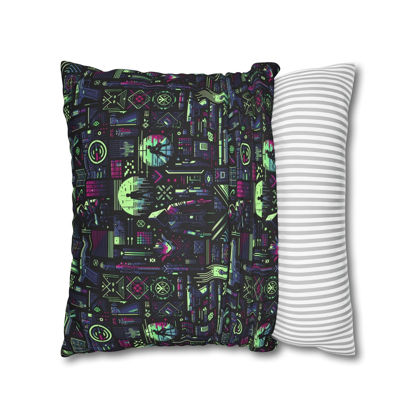 Tech Noir Futuristic Cyberpunk Faux Suede Square Pillowcase - 8404 Design-63