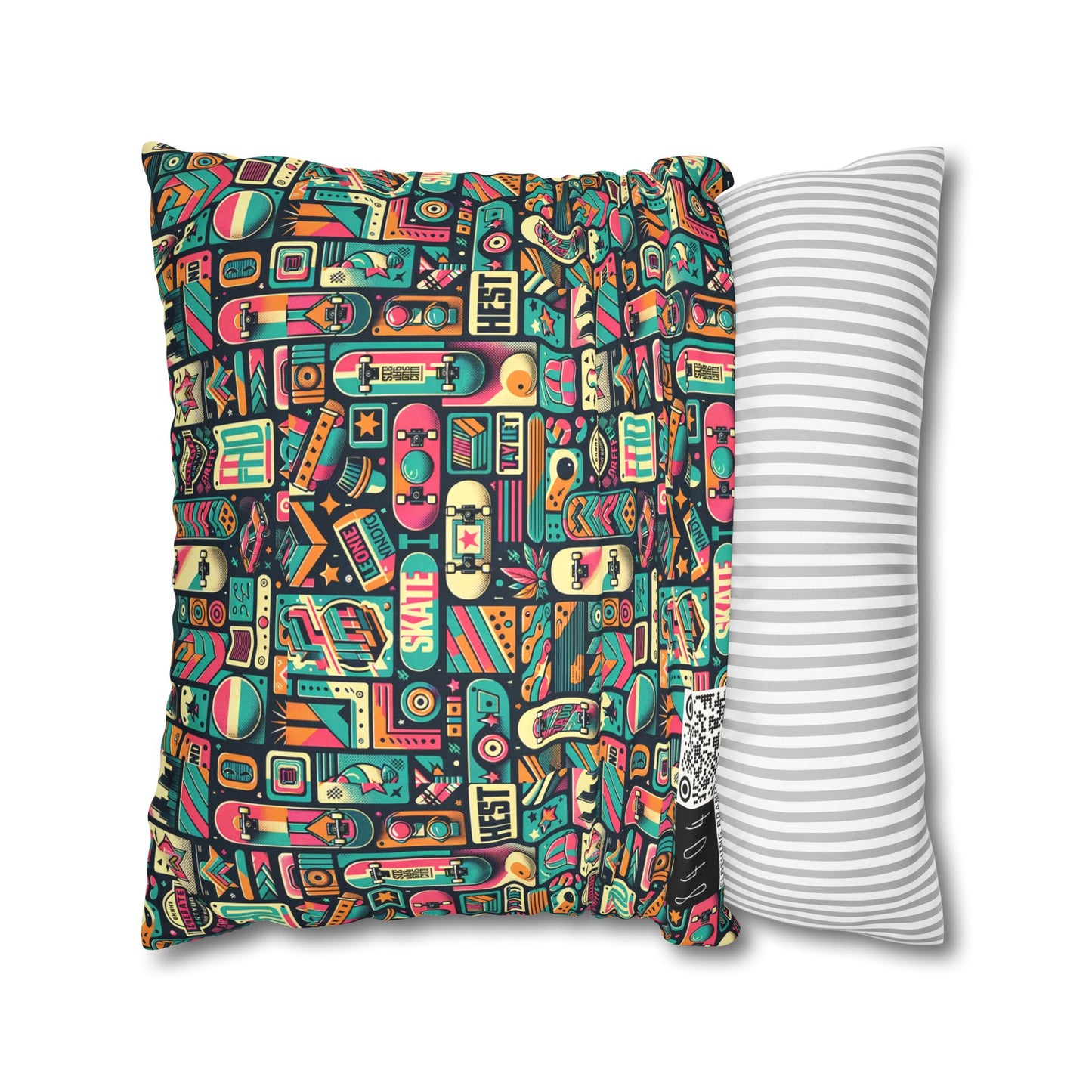 Skate Culture Revival Urban Retro Cool Faux Suede Square Pillowcase - 8404 Design-61