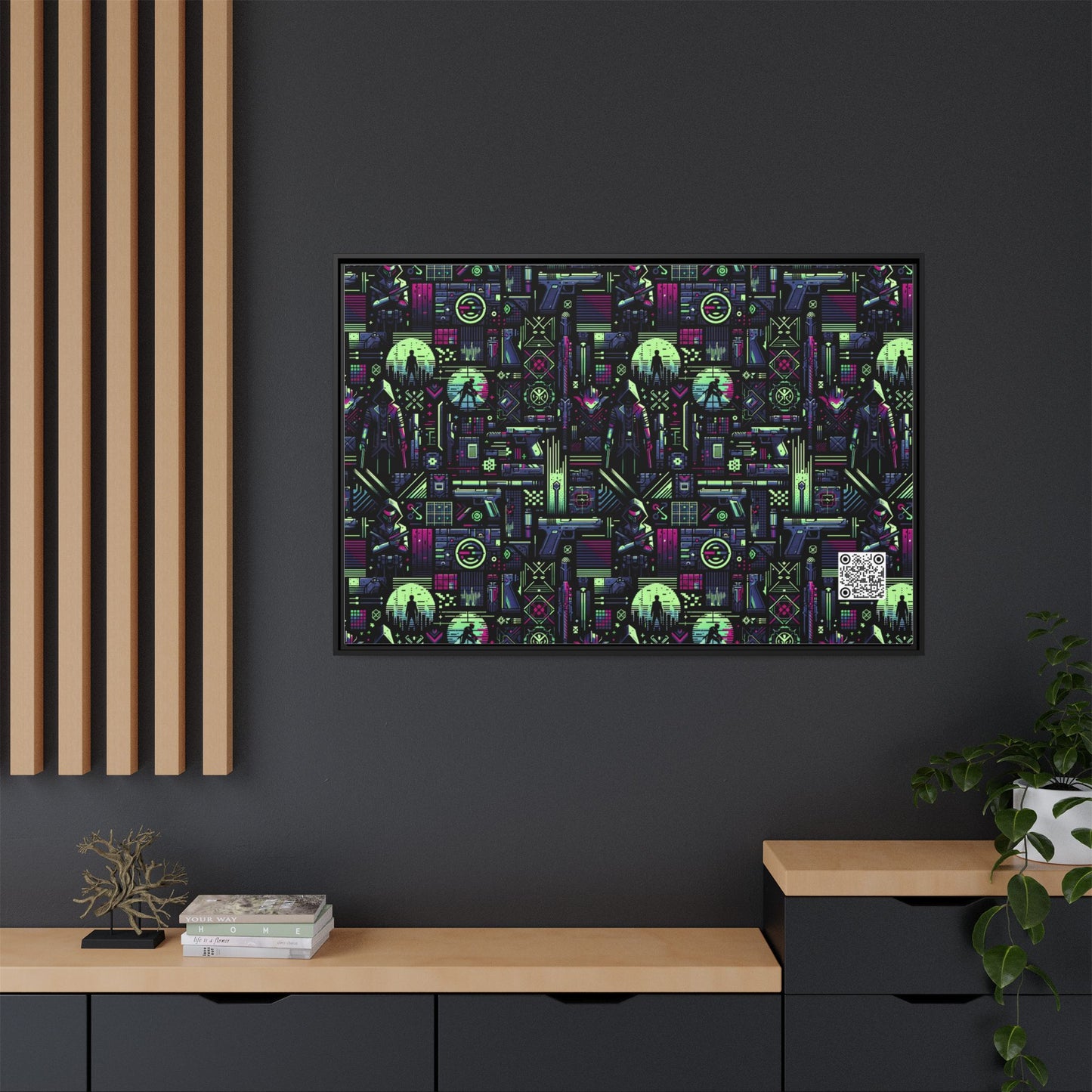 Tech Noir Futuristic Cyberpunk Matte Canvas, Framed (multi-Color) - 8404 Design-63 A