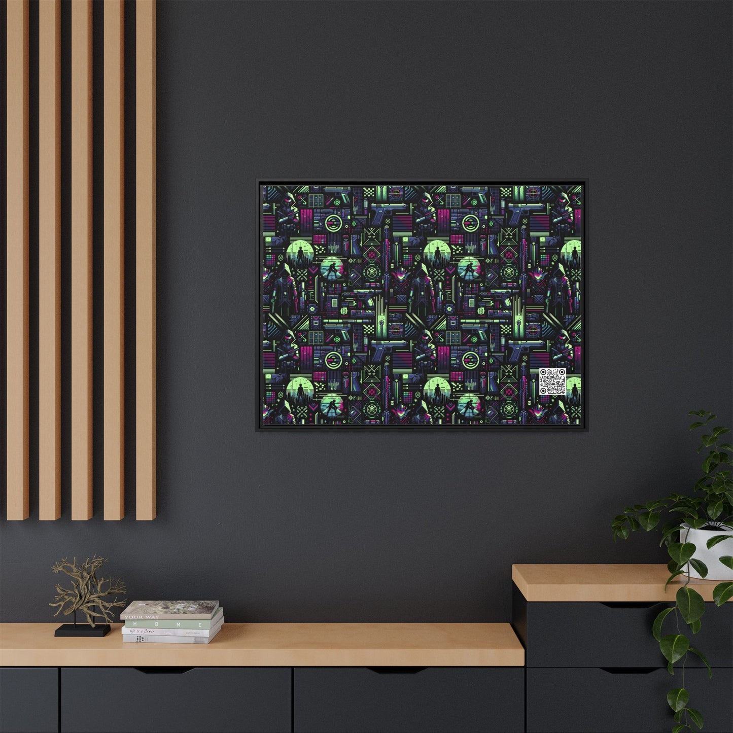 Tech Noir Futuristic Cyberpunk Matte Canvas, Framed (multi-Color) - 8404 Design-63 A