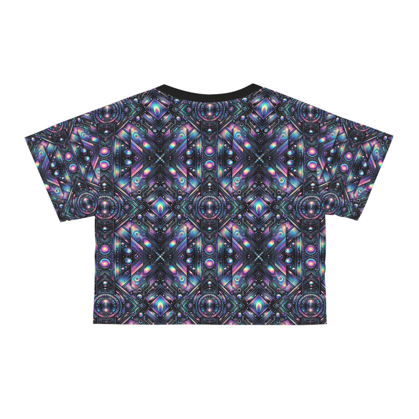 Galactic Hues Tech-Forward Cosmic Fusion Crop Tee - 8404 Design-58