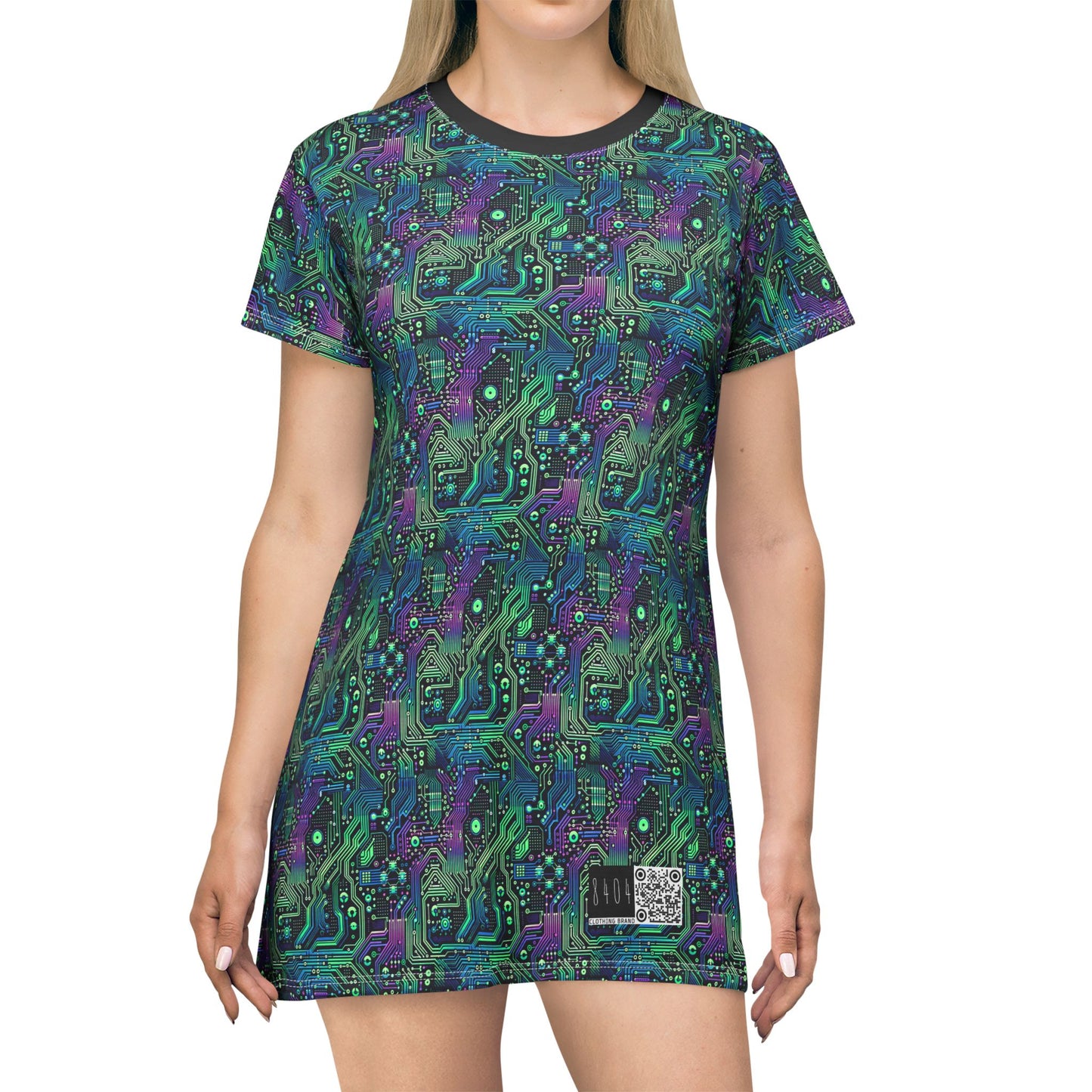 Tech-Infused Neon Tech-Forward Streetwear T-Shirt Dress - 8404 Design-66