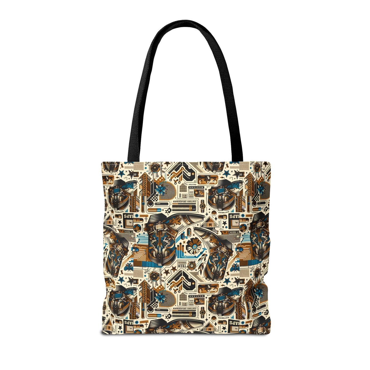 Digital Cowboy Chic Tech-Infused Western Fusion Tote Bag - 8404 Design-45