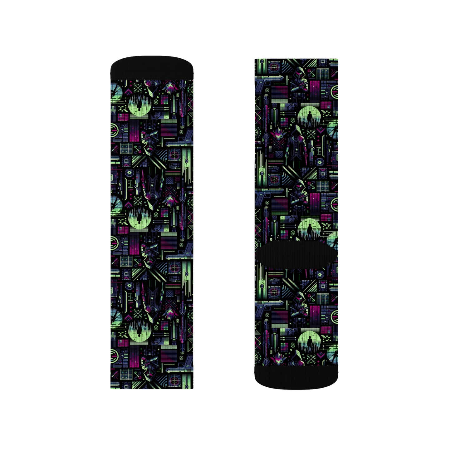 Tech Noir Futuristic Cyberpunk Sublimation Socks - 8404 Design-63