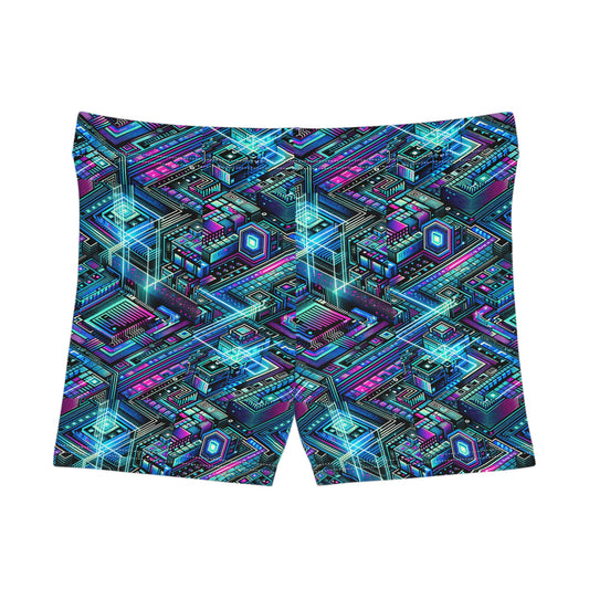 Digital Dreamland Futuristic Tech Aesthetic Women's Shorts - 8404 Design-42