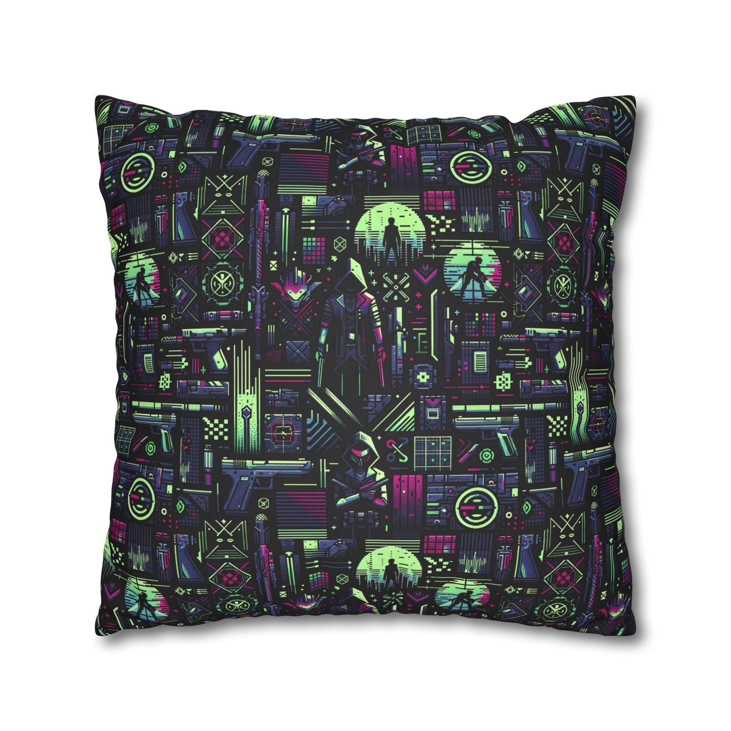 Tech Noir Futuristic Cyberpunk Faux Suede Square Pillowcase - 8404 Design-63
