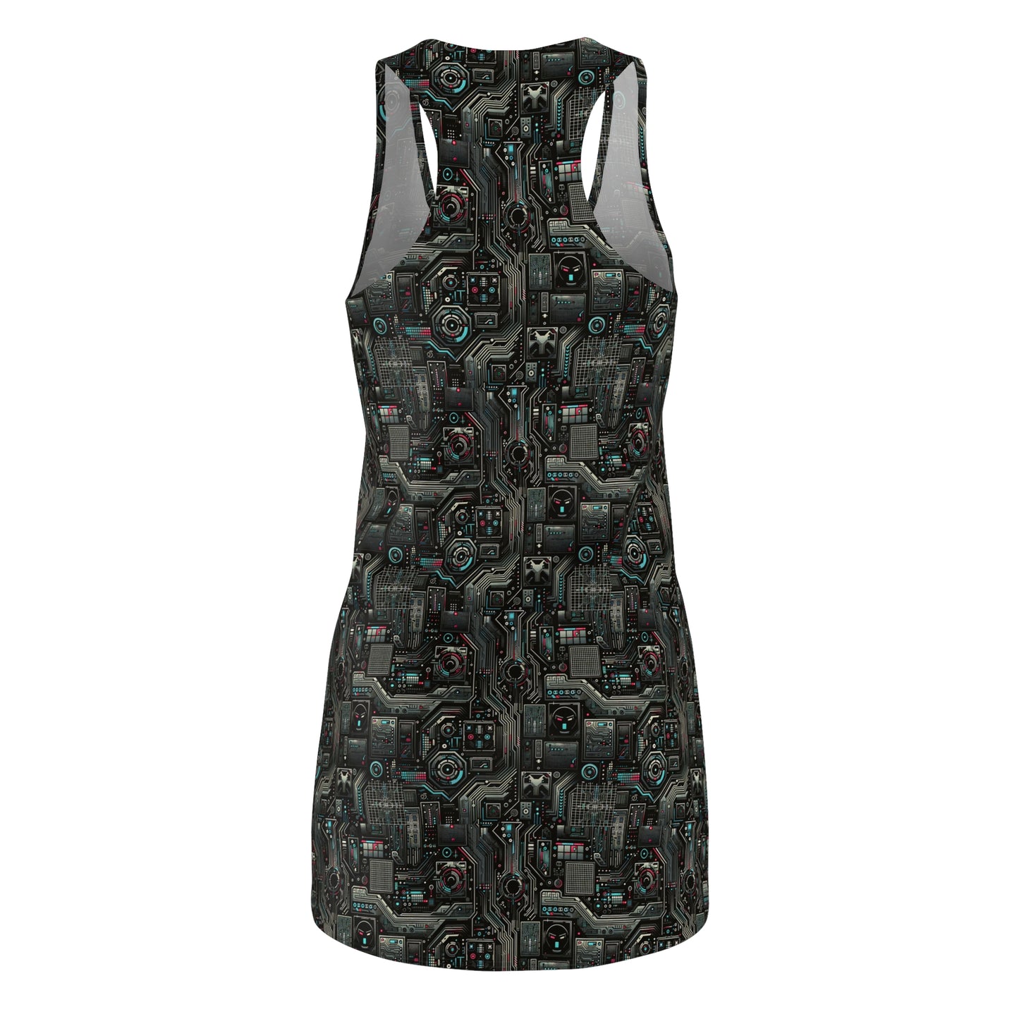 Tech Noir Aesthetics Sleek Tech Streetwear Women's Cut & Sew Racerback Dress - 8404 Design-52