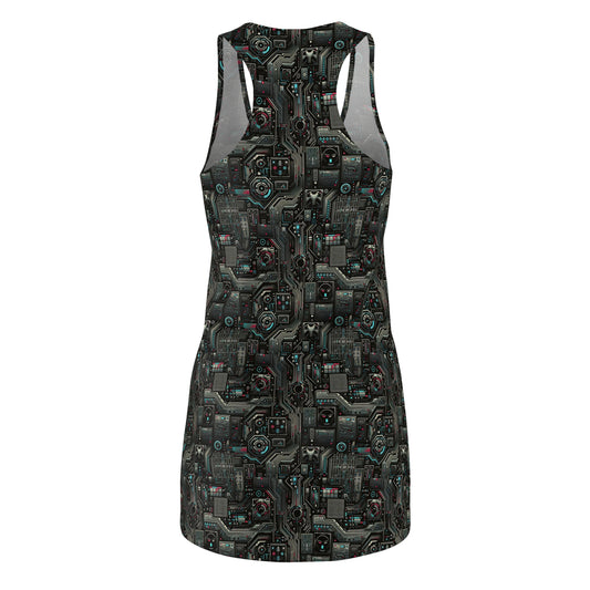 Tech Noir Aesthetics Sleek Tech Streetwear Women's Cut & Sew Racerback Dress - 8404 Design-52