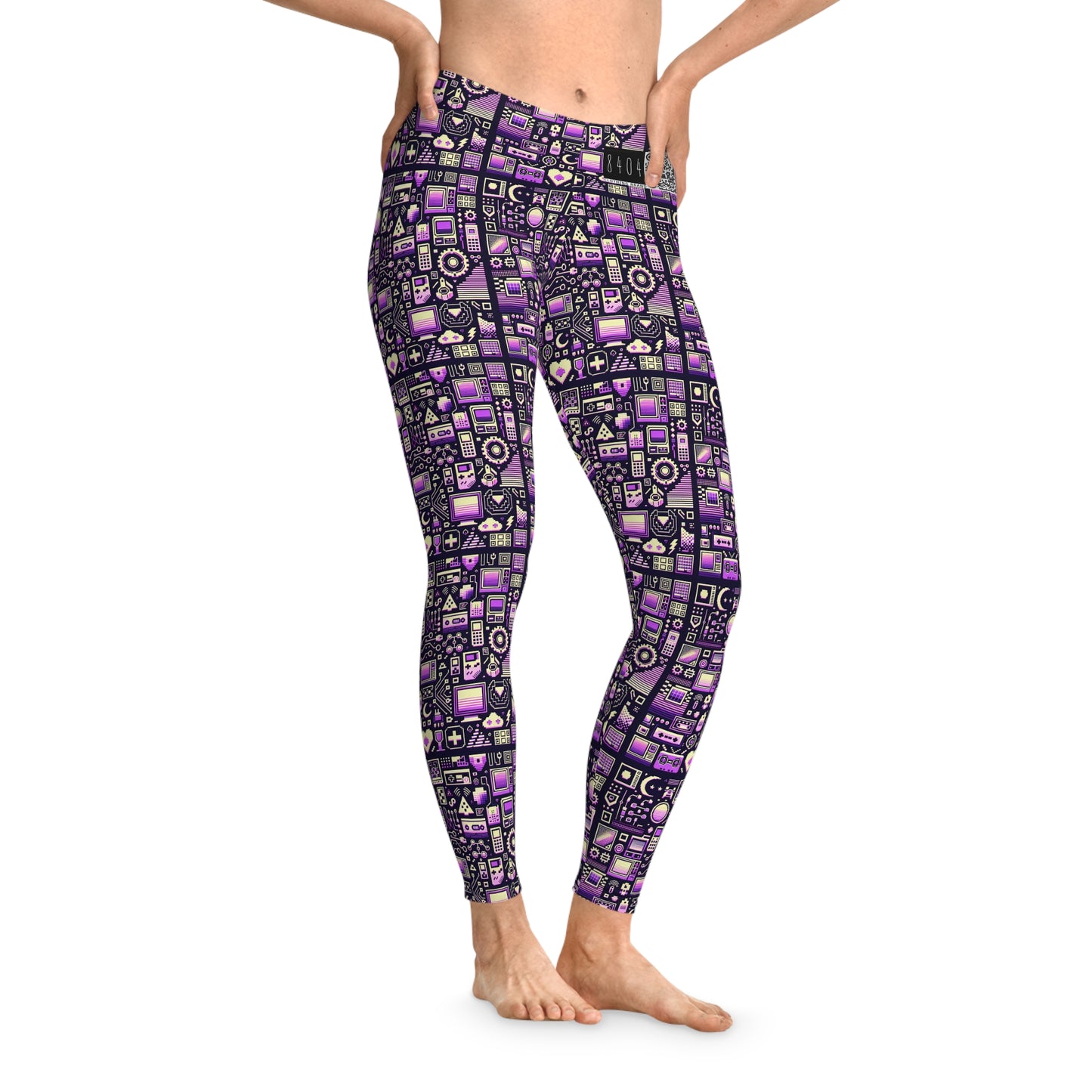 Digital Nostalgia Remix Modern Vintage Fusion Stretch Leggings - 8404 Design-54